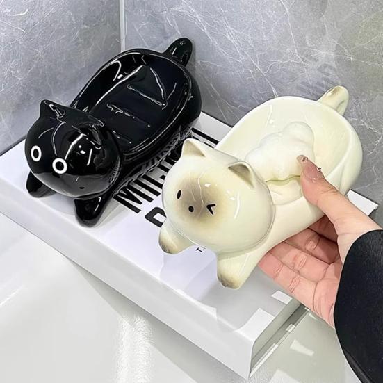 Ceramic Soap Dish with Automatic Drainage Cute Design Animal Shape Easy Cleaning Soap Holder Organizer for Shower Bathroom