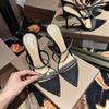 Stunning Black Strap Diamond Open Toe Ultra High Heel Slippers Pointed Toe Thin Heel Fashionable Outdoor Sandals for Women
