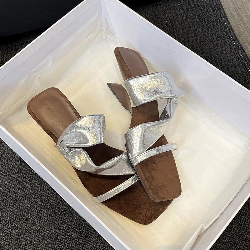 

Vintage Tripple Half-Drag Sandals Women s High Heel Shaped Heel Outfit Vacation Beach 40