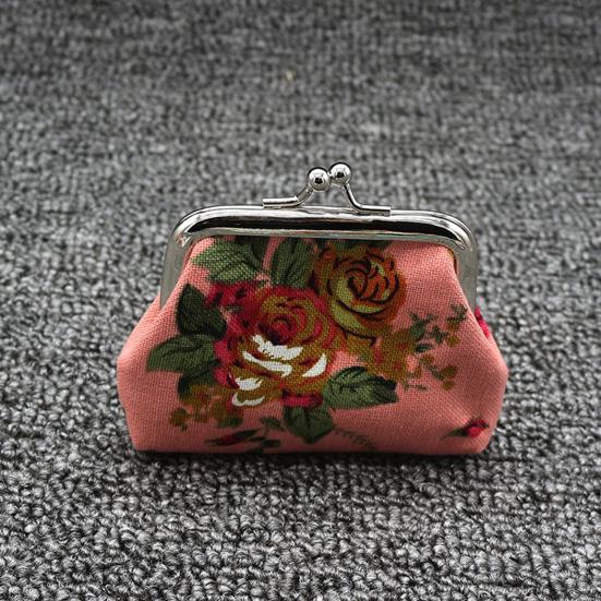 Blumen Canvas Kleine Münzbörse für Damen, Vintage Kiss-lock Kleingeldbörse, Mini Geldbörse für Kreditkarte, Lippenstift