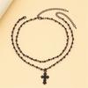 Fashionable Beaded Necklace Moon/Crucifix Pendant Collarbone Chain Elegant Double Layer Neckchain Choker Acccessory