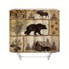 1Pc Shower Curtain - Rustic Wilderness Scene With Bears, Moose, And Cabin Design Waterproof