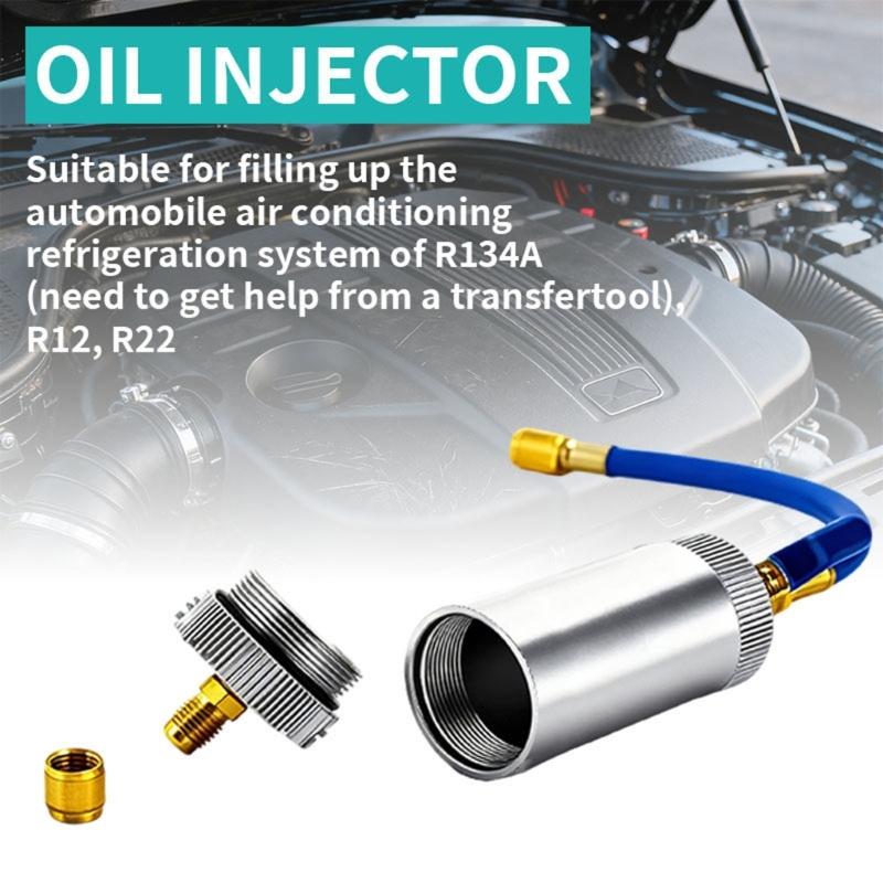 Solid Metal High Pressure AC Refrigerants Oil Injector Oil Injection Tool With 2oz Tank For Quick Refrigerants Servicing