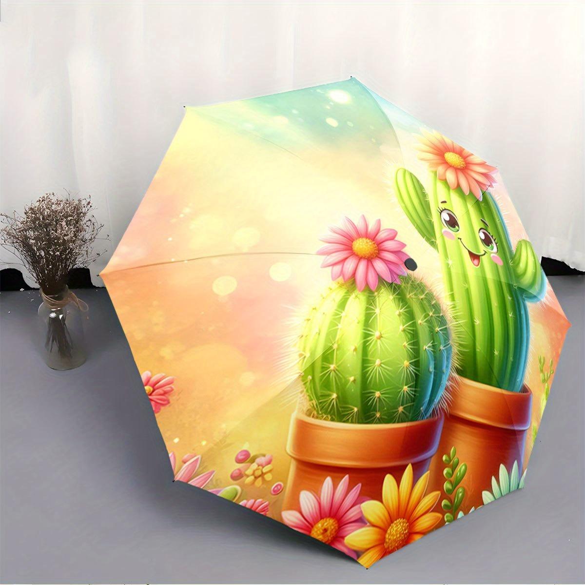 

Folding umbrella Cheerful cactus pattern, bright flower background Creative portable folding umbrella, suitable for all holida (as the picture,Iron&8K)