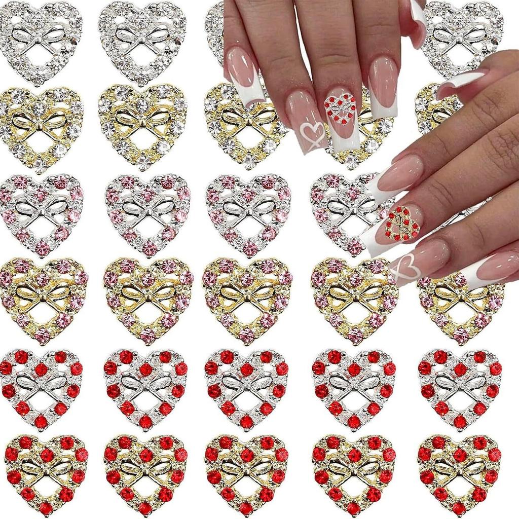 Valentine's Day 520 Nail Art: Heart-Shaped Rhinestone Red & Pink Accessories.