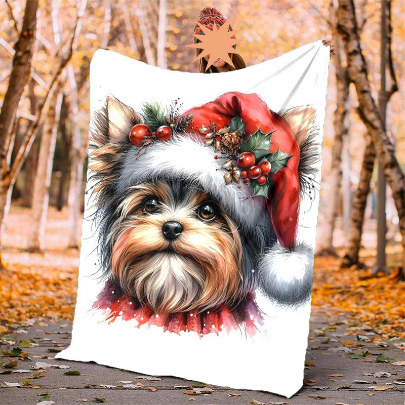 Chrismas Dog Flannel Blanket Soft Warm All-Season Throw, Design for Camping, Car Travel, Hiking Sofa, Bed, Office Perfect Gift for Parties