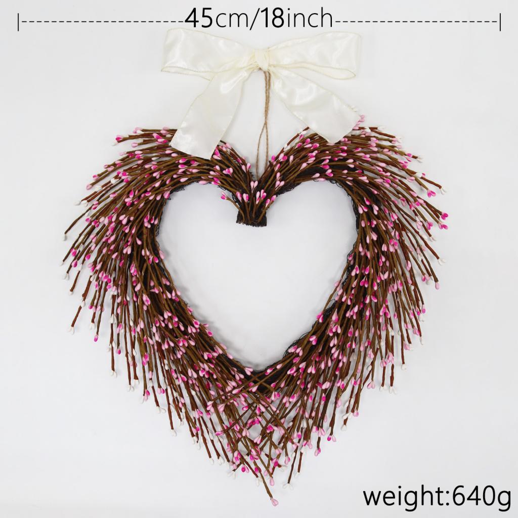 Flower Wreath Romantic Heart Shaped Door Garland Artificial Valentines Ornaments for Home Wedding Party Entrance Decoration