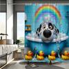 Puppy Bath Cartoon Digital Print Shower Curtain, Free Hook, Machine Washable, Reversible All-Season Polyester Bathroom Decor