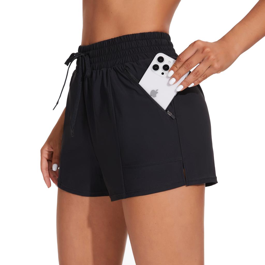 CHARMLEAKS Women's High Waisted Swim Shorts Drawstring Board Shorts with Zipper Pockets Liner