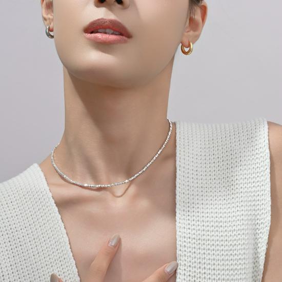 Elegant Silver Chamfered Square Beads Necklace - Japanese & Korean Style