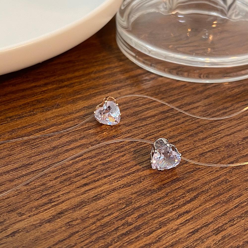 Transparent Fishing Line Necklace for Women Personality Zircon Love Heart-shaped Invisible Clavicle Chain Fashion Jewelry GIfts