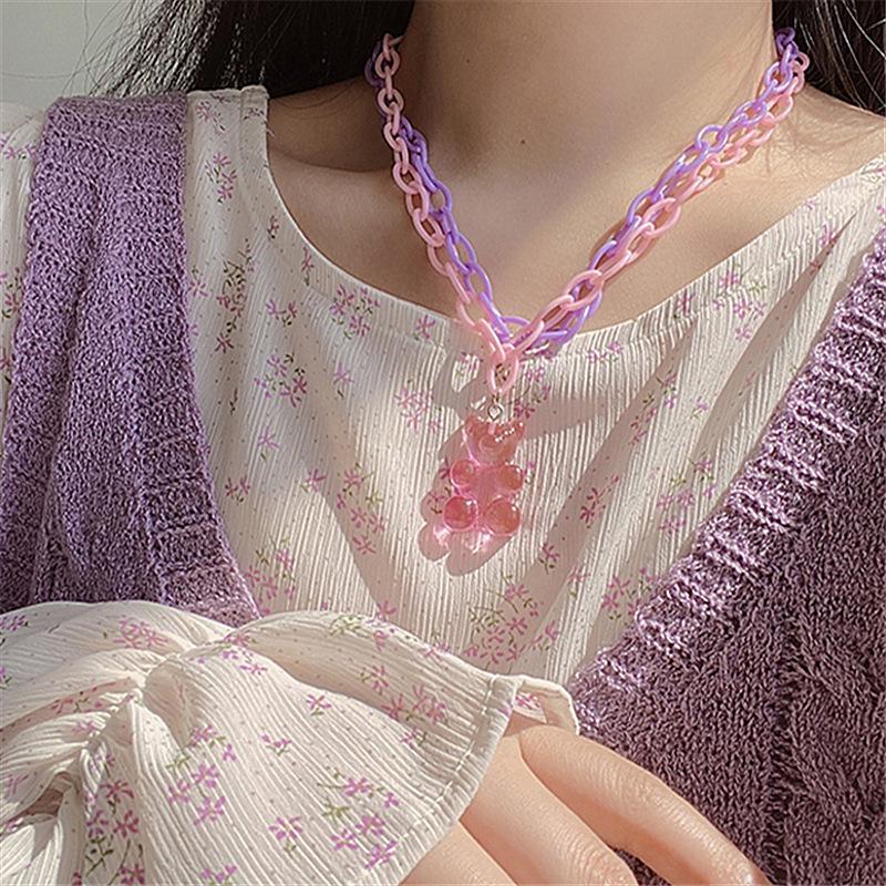 

Симпатичное двухслойное ожерелье в стиле Харадзюку с мультяшным мармеладным мишкой и кулоном в виде плюшевого мишки