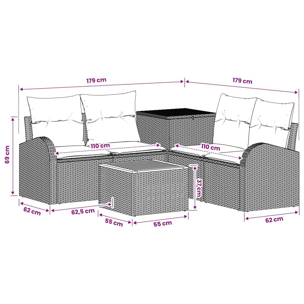 Sofa Set 6 Pieces Black Poly Rattan and Steel