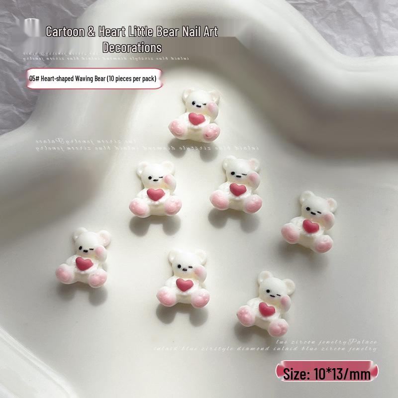 Мишка-сердечко для макияжа ногтей, 3D-украшения из смолы для DIY