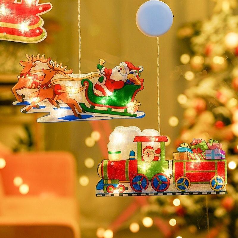 1Pc Christmas Window Decoration Hanging Lights 8 Styles LED Suction Cup Santa Claus Holiday Scene Atmosphere Decor