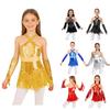 Kids Girls Cha-Cha Performance Outfit: Sparkly Sequins Tassel Leotard with Cutout Back Cross Front & Metallic Sequins Gloves