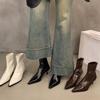 High-heeled Pointed French Small Short Boots Women's Shoes Spring, Autumn and Winter Velvet Korean Small Ankle Boots