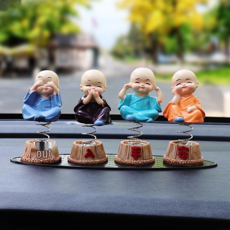 Shaking Head Monk Car Ornament Set - Cute Interior Decoration for Men and Women
