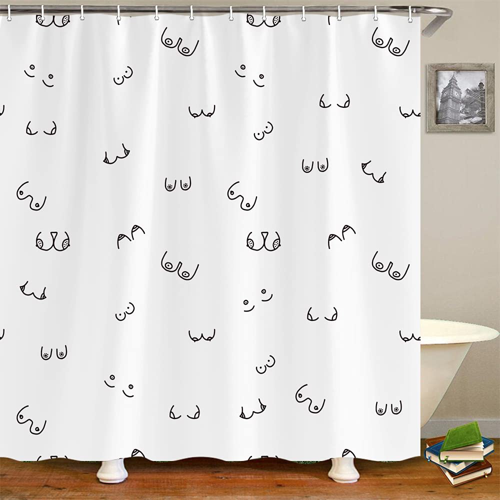 Rideau de douche Sexy Boobs Sein Féminin Féministe Motif Sein Sans Couture Rideaux de Salle de Bain Polyester Écran de Salle de Bain Avec Crochets