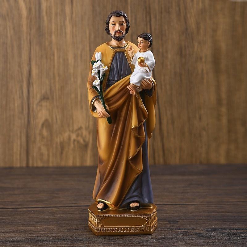 Catholic Ornaments Saint Joseph Hug Jesus Statue Church Desktop Decoration Resin Crafts.