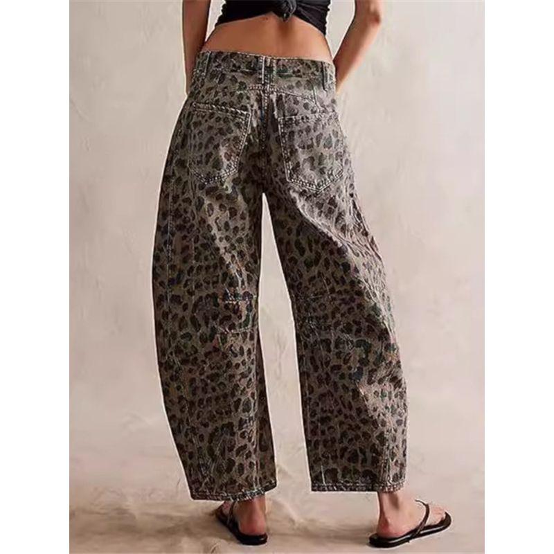 

Европейские и американские повседневные свободные джинсовые брюки с леопардовым принтом женские повседневные джинсы джинсовые брюки женские Dark brown S