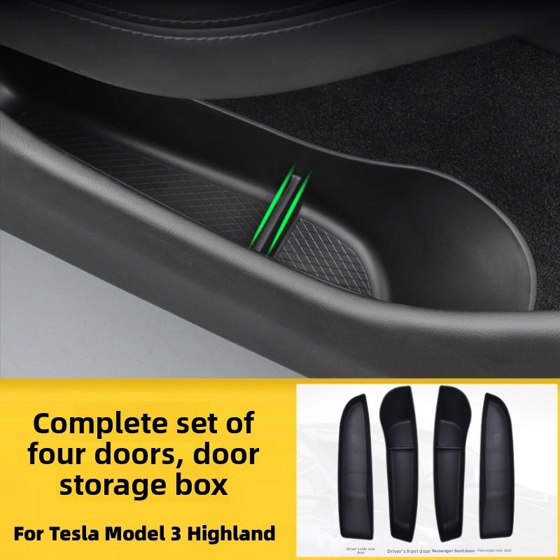 For Tesla Model 3 Highland 2025 2025 2026 Car Door Side Slot Storage Box Front Rear Door Inner Handle Organizer Tray Accessories