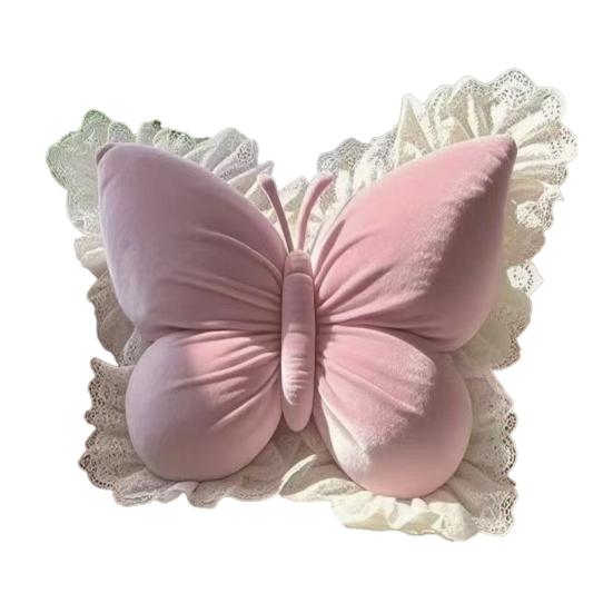 Butterfly Throw Pillow Plush Butterfly Shaped Pillow with Lace Edge Decorative Cute Stuffed Hugging