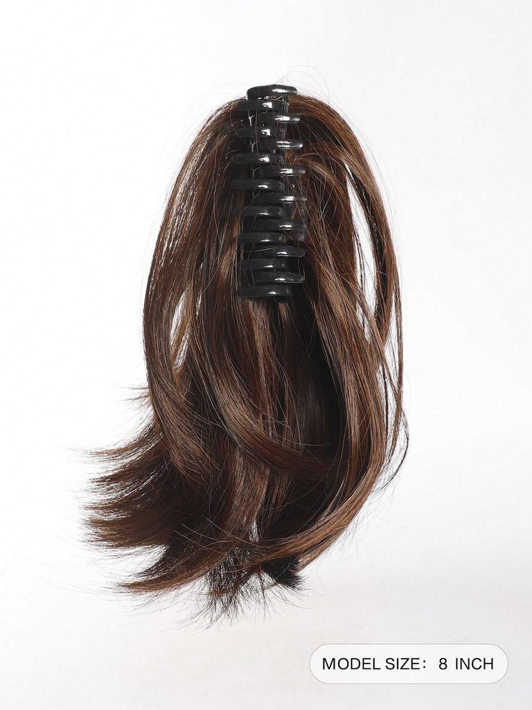 Synthetic Claw Clip Ponytail Extension 8-inch Short Curly Ponytail Hair Piece For Women's Daily Use
