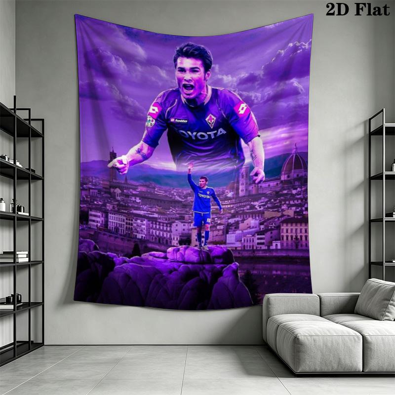 ACF Fiorentina Soccer Team Tapestry, Purple Cloud Team Portrait Wall Hanging, Football Club Wall Tapestry for Bedroom Living Room Fan Decor