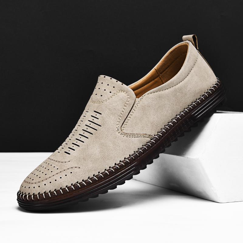 Fashion New Leather Man Loafers Handmade Casual Shoes Comfy Moccasins Breathable Mens Driving Shoes Comfort Slip on Flats Business Shoes