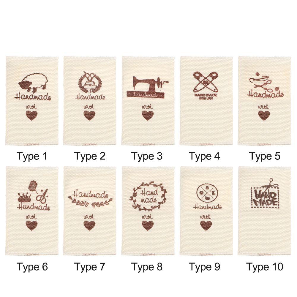 50PCS Heart Shape Cloth Garment Labels Cartoon Pattern Handmade With Love Clothing Tags Woven Knitted Supplies Sewing Accessory