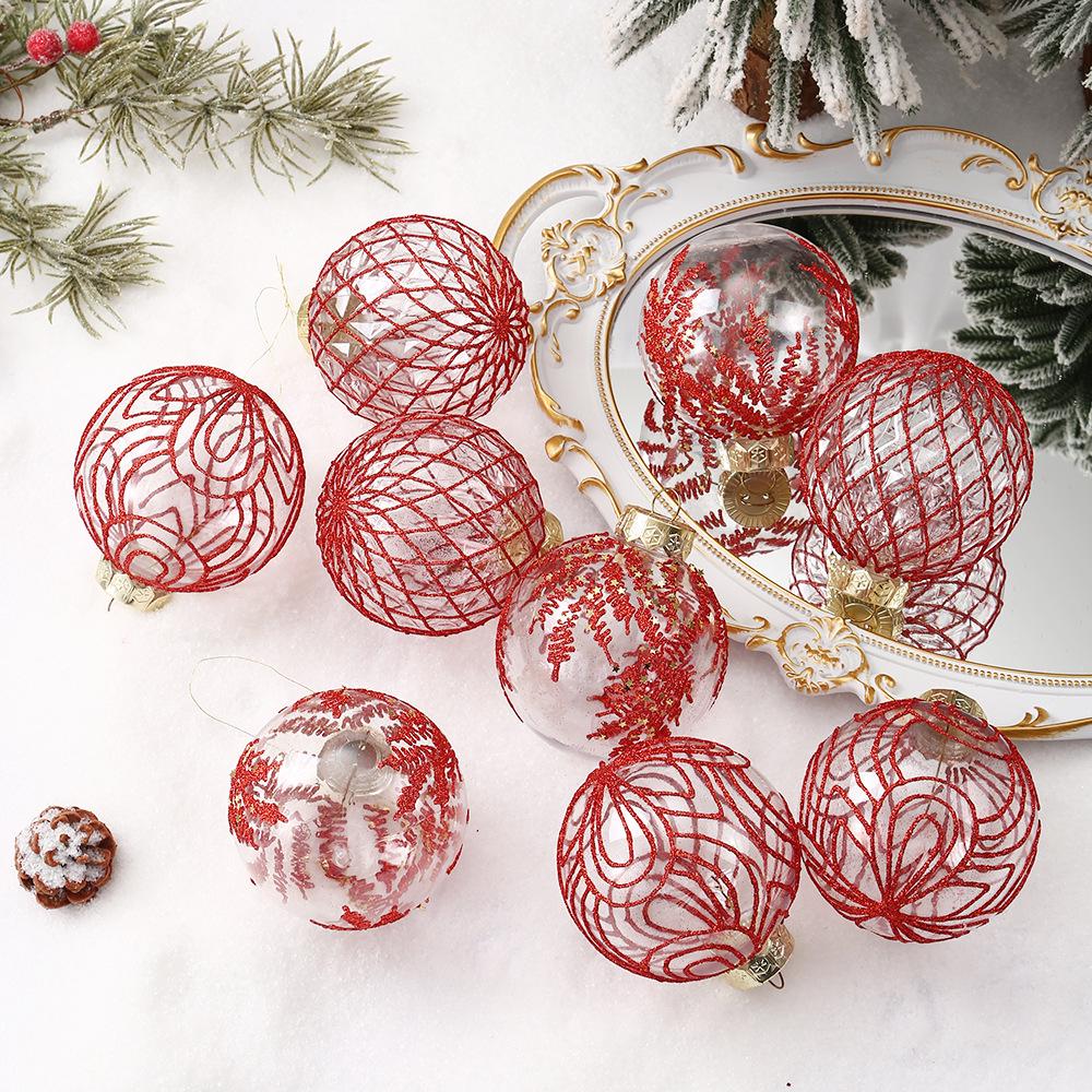 8CM Transparent PET Painted Christmas Ball Set for Tree Decorations