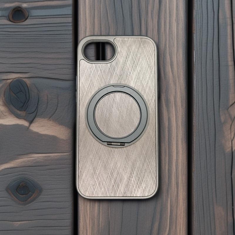 Magnetic Wireless Charging Gold Wire Texture 360° Rotating Bracket Phone Case For iPhone 17E 16E Shockproof Hard PC Cover