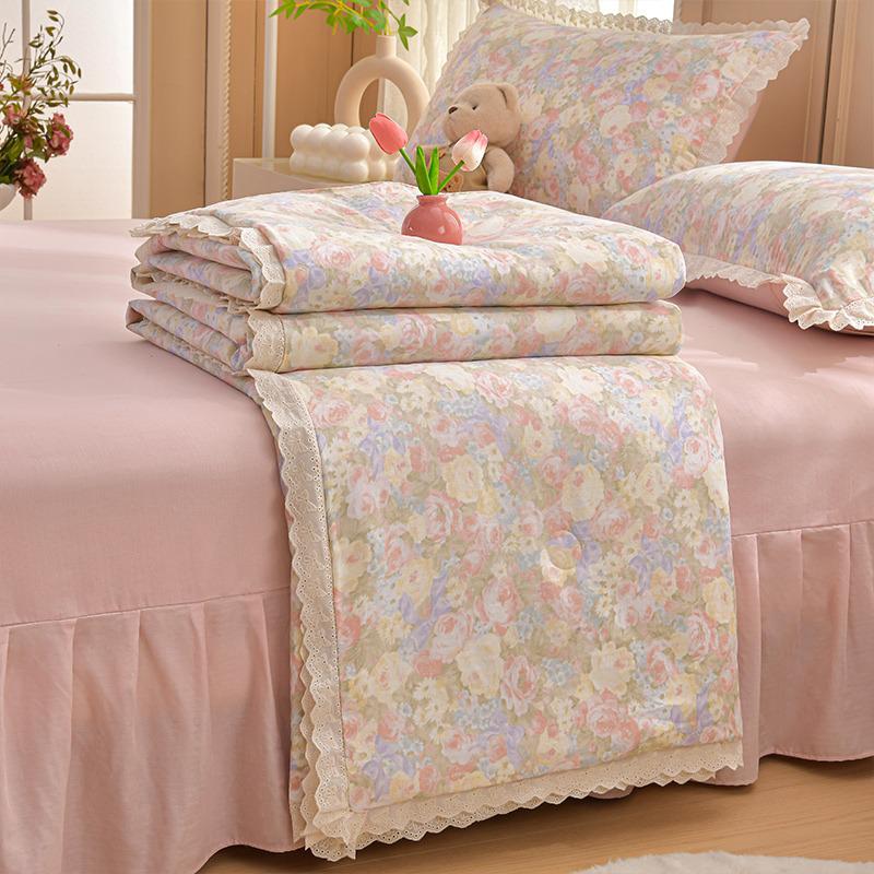 2026 Pure Cotton Double Gauze Lace Bed Skirt Summer Quilt: Cool Air Conditioning Four-Piece Set