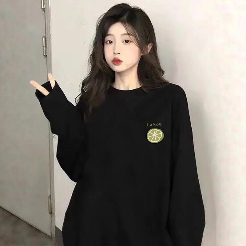 Women's Trendy Pure Cotton Long Sleeve Printed T-Shirt - New for Spring/Autumn 2025, Round Neck, Loose Fit Base Layer