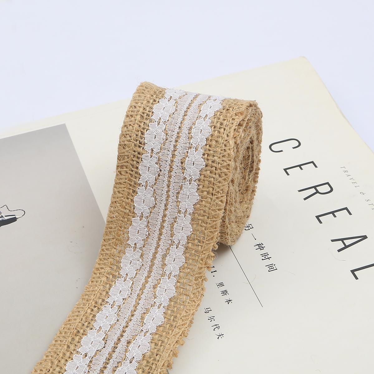 

2 м/рулон натуральная джутовая лента из мешковины с белой кружевной отделкой по краю, деревенский винтажный свадебный декор, гессианское кружево, джутовый рулон, сделай сам, товары для рождественской вечеринки 5cm