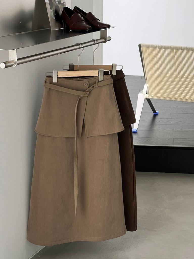 Korean Style Fleece-Lined Slimming Midi Skirt for Women – Winter Versatile 0253