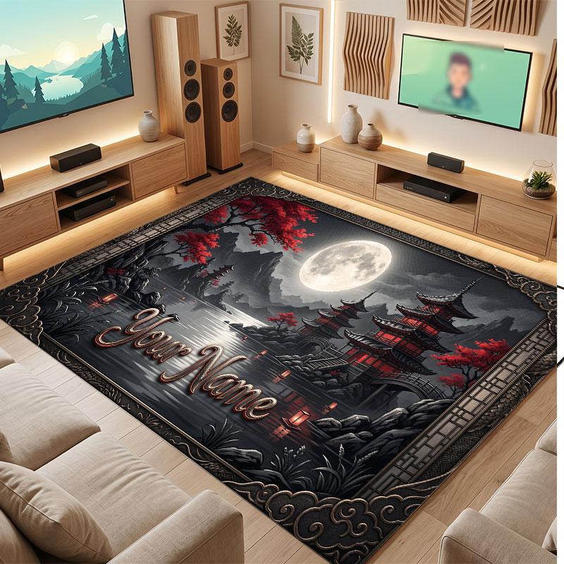 Space Cosmic Theme Crystal Velvet Floor Rug Personalized Custom Name Text Warm Carpet Home Decoration