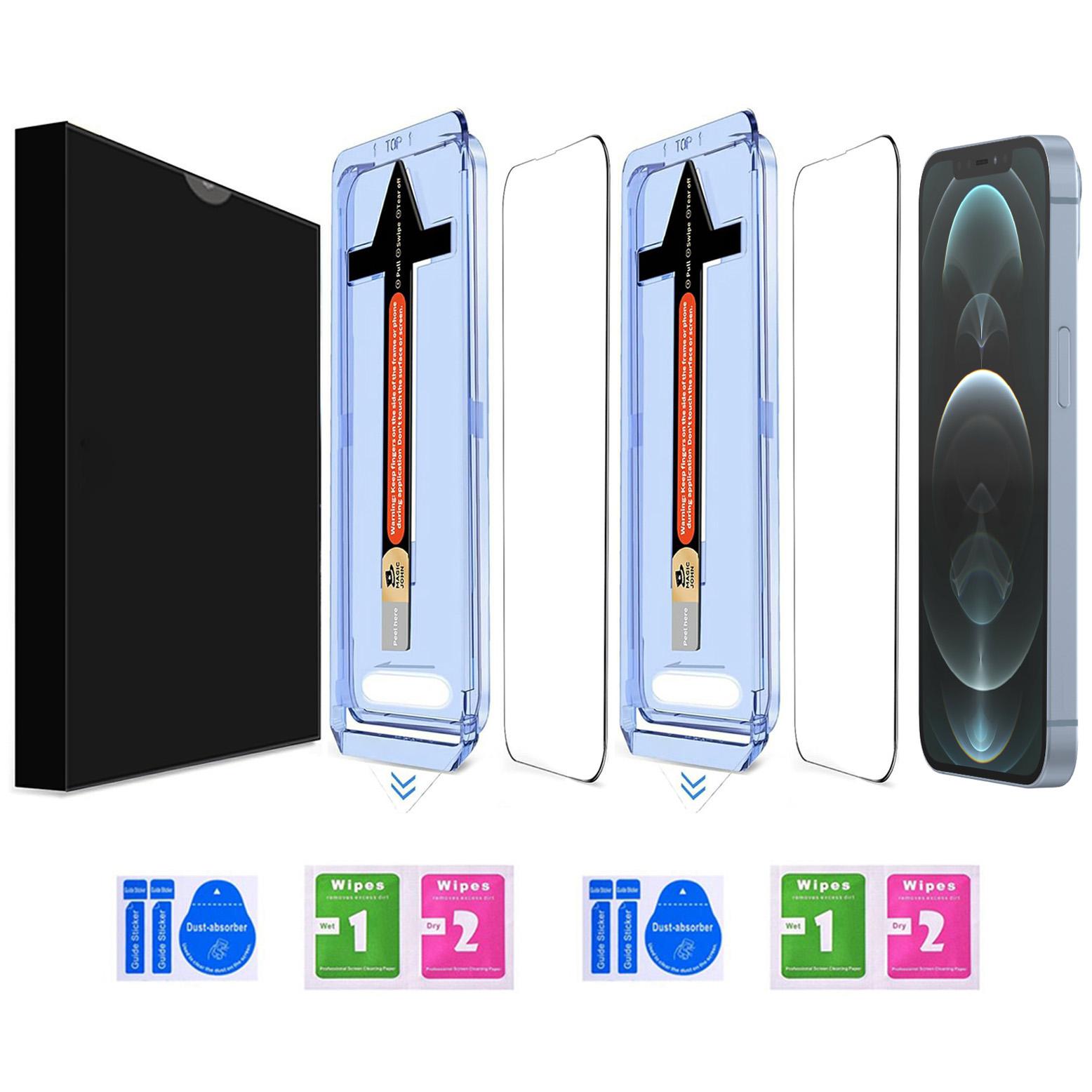 

2 Sets For iPhone 12 Pro Max Tempered Glass HD Clear Screen Protector with Automatic Dust Removal Tool As Shown A