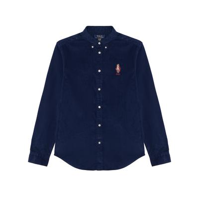 Chemise Polo Motif Brodé Boutonnée Manches Longues Bleu Marine Hauts pour Enfants CWPOWOVY6820513-410