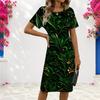 Women Plus Size Round Neck Short Sleeve Camouflage Printed Fitted Dress Black Gray White