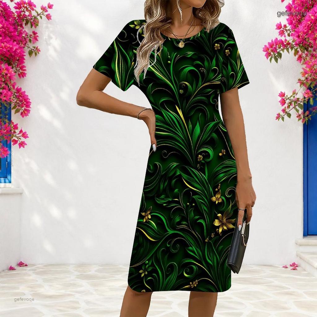 Women Plus Size Round Neck Short Sleeve Camouflage Printed Fitted Dress Black Gray White