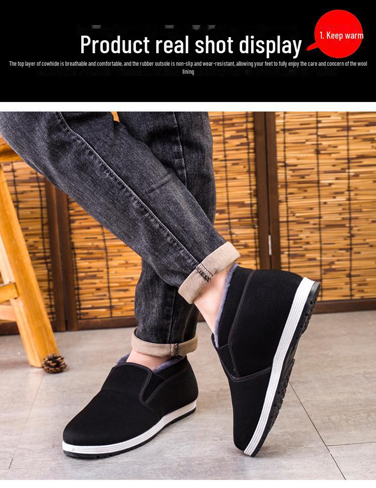 Men's Winter High-Top Velvet-Lined Cotton Shoes for Warmth, Suitable for Middle-Aged and Elderly.