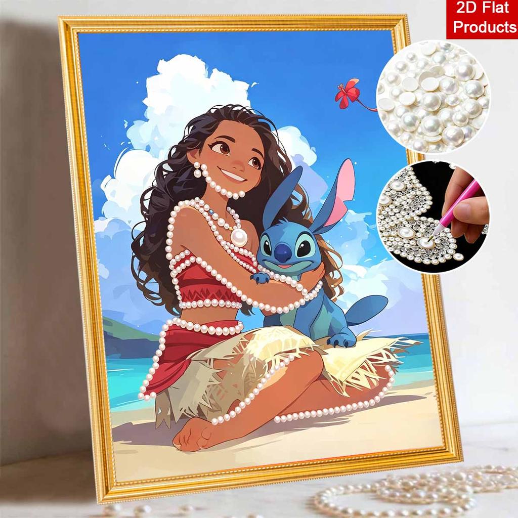 Disney Pearl Art Moana Stitch Creative Pearl-Style Art Kit 5D DIY Pearl Embroidery Mosaic Cross-Stitch Kit for Home Decor