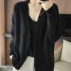 Maglione Lavorato a Maglia da Donna Primavera Autunno Scollo a V Cardigan Caldo da Ufficio a Tinta Unita Largo