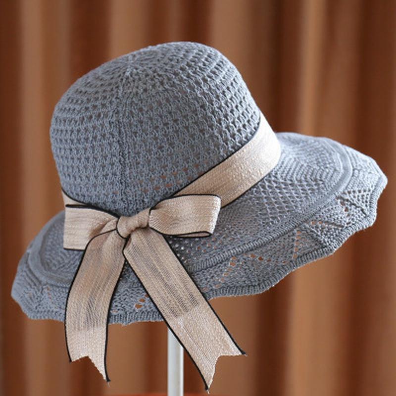 Fashion Women Sun Hats Straw Hat Female Ribbon Bow-knot Wide Brim Beach Hat Casual Summer Shade Cap