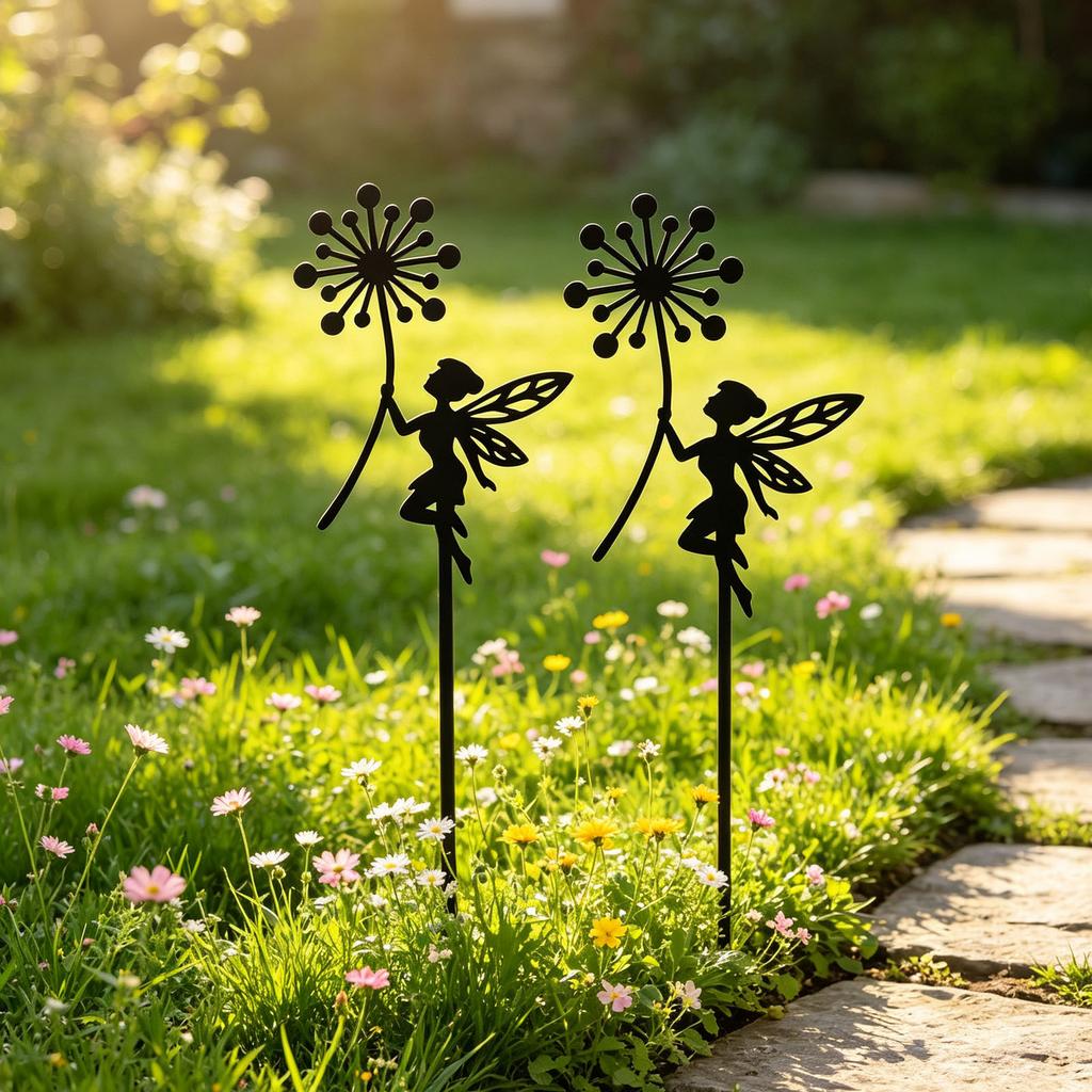 2pcs Flowers Fairy Silhouettes Decorative Metal Garden Yard Stakes Arts Decor Outdoor Garden Patio Ornaments 2 Piece