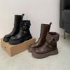 Cowhide Version Platform-soled Maillard Medium Tube Short Boots Women's Autumn New Retro Brown Martin Boots