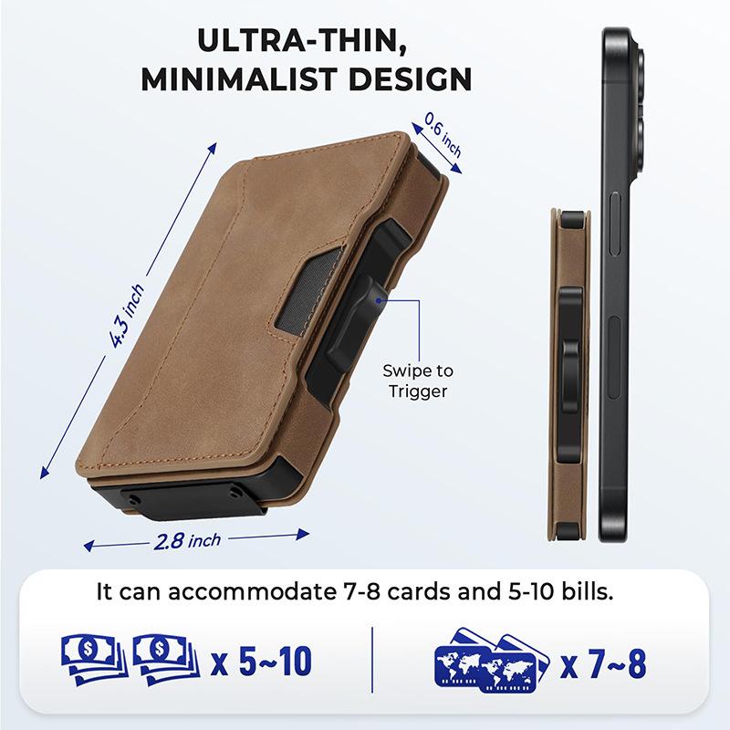 Popular One-click Elastic Card, Metal Leather Card Bag, RFID Anti-theft Brush Function, Multi-card Men's Wallet