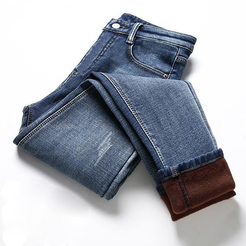 

High-Waisted Plus Velvet Nine-Point Skinny Jeans for Plus-Size Women (Winter Thick) Size 31 [Waist 2 4 ]